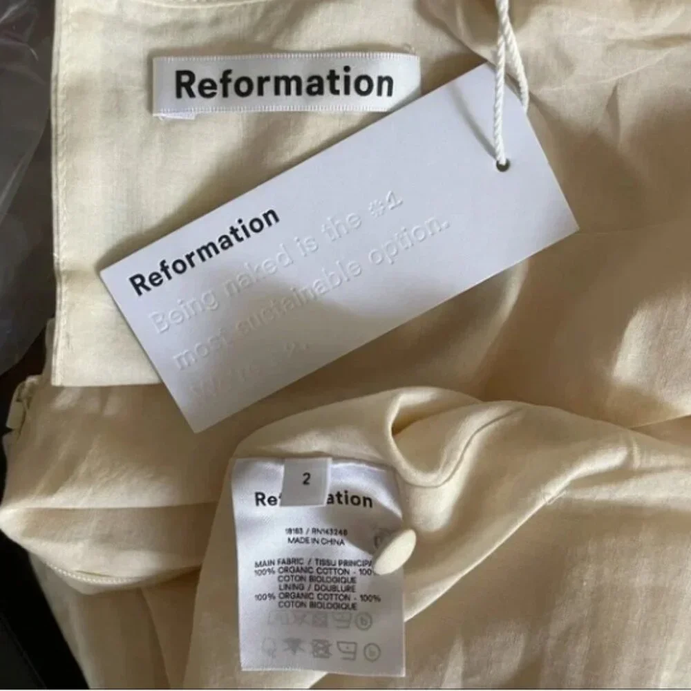 NWT Reformation Bradley Mock Neck Organic Cotton Minidress in Almond Size 2